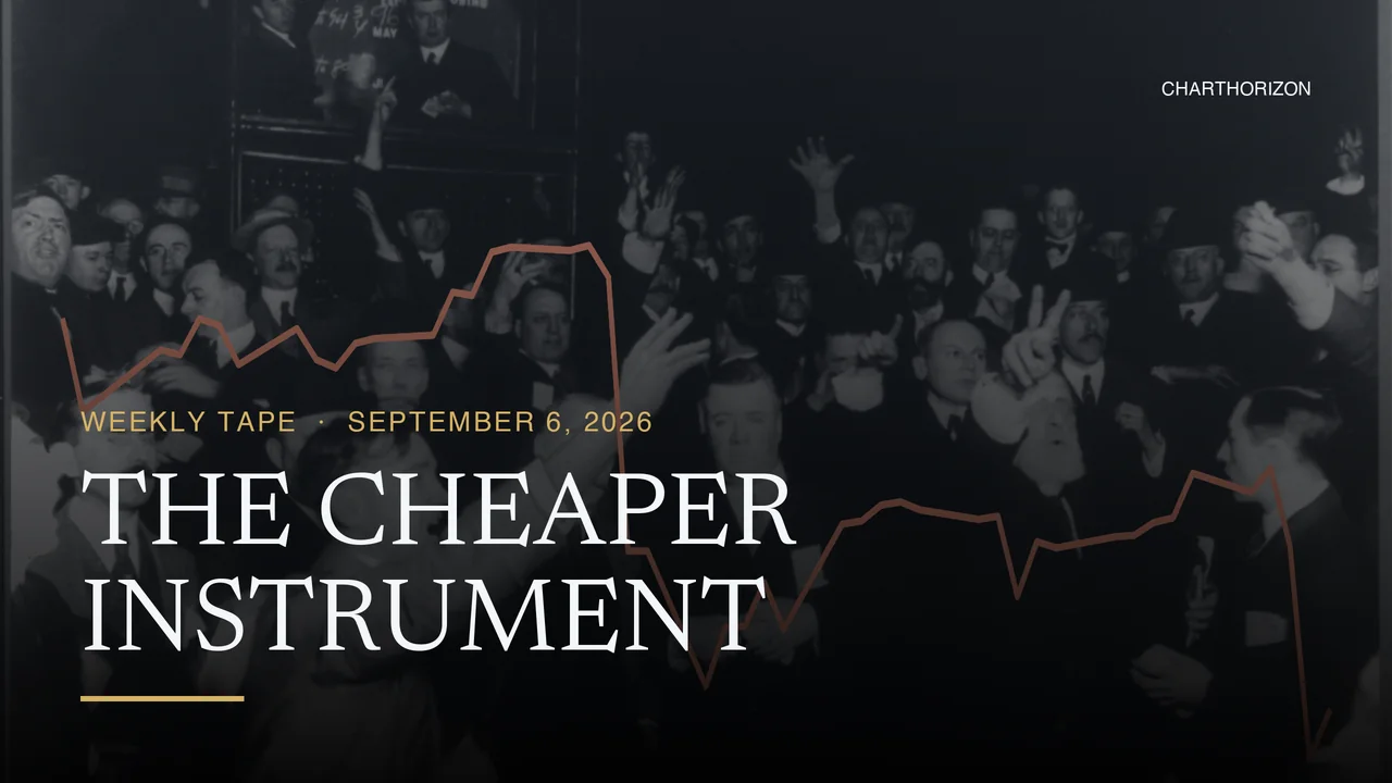 Title card: a crowd of traders bidding in a 1920 pit, with the summer's dollar-yen price action drawn across it